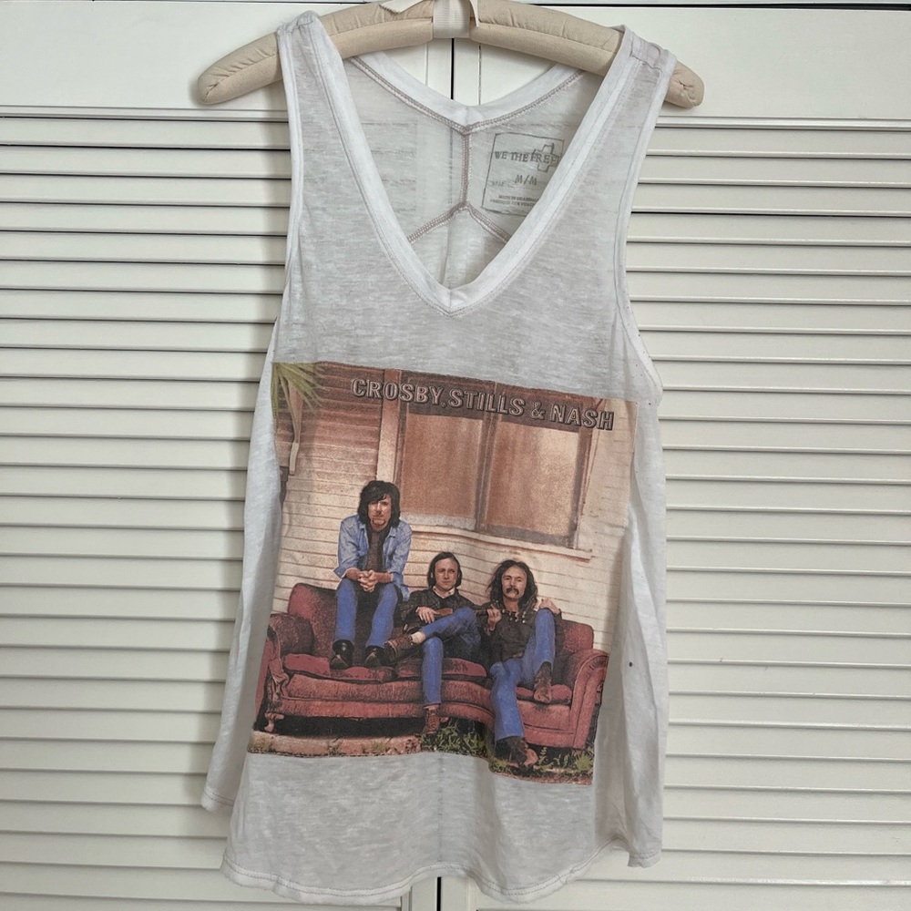 We the Free nwot tank size med white distressed Crosby Stills & Nash logo added